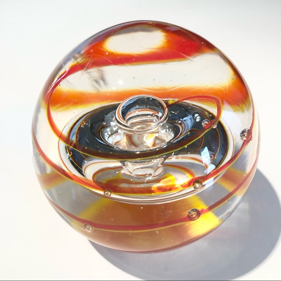 Vintage art glass red and orange swirl paper weight (1.8lbs) - Picture 1 of 7